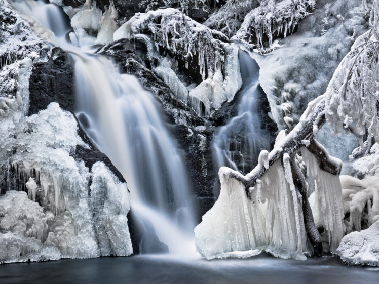 nature, Winter, Snow, Icicles, Ice, Frost, Waterfall, Water, Trees, Rocks, Frozen, Rivers HD Wallpaper Desktop Background
