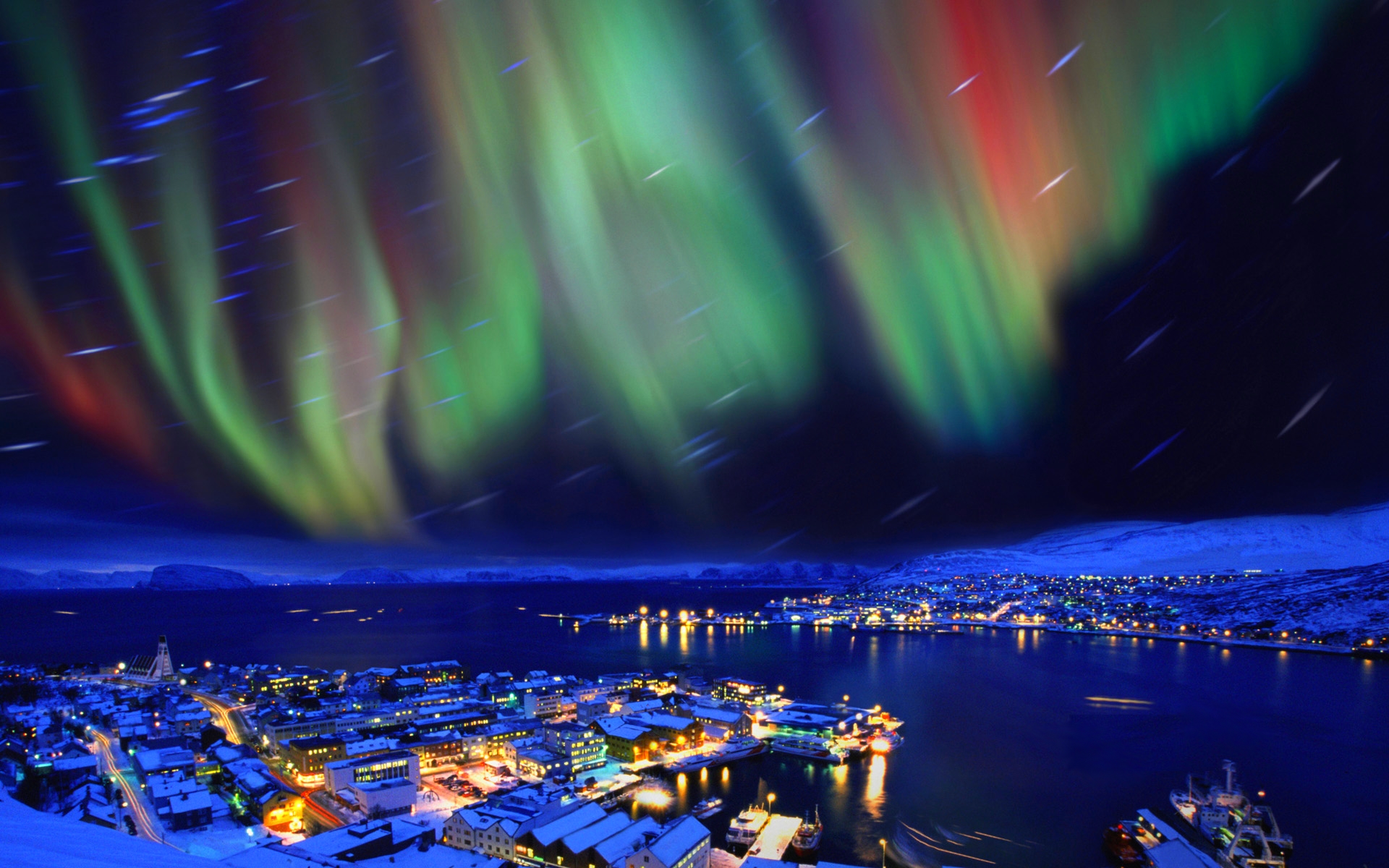 aurora, Borealis, Hammerfest, Norway, Cities, Sky, Northern, Lights, Nights, Stars Wallpaper