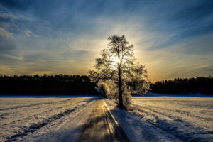 frost, Nature, Landscapes, Roads, Winter, Snow, Trees, Sky, Clouds, Sunset, Sunrise, Reflection