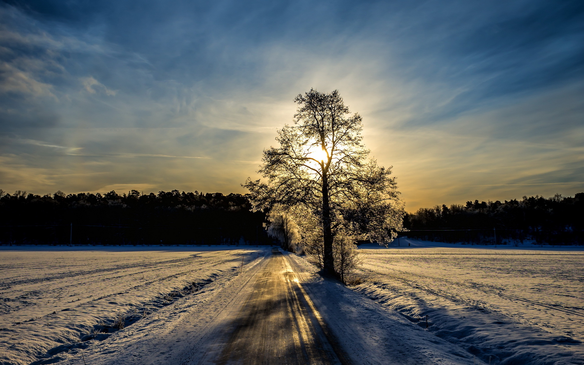 frost, Nature, Landscapes, Roads, Winter, Snow, Trees, Sky, Clouds, Sunset, Sunrise, Reflection Wallpaper