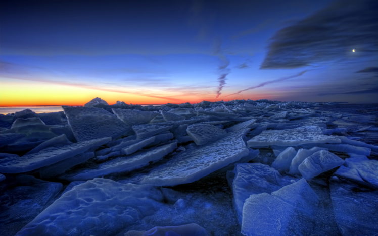 ice, Nature, Lakes, Frozen, Winter, Sky, Clouds, Sunrise, Sunset, Hdr HD Wallpaper Desktop Background