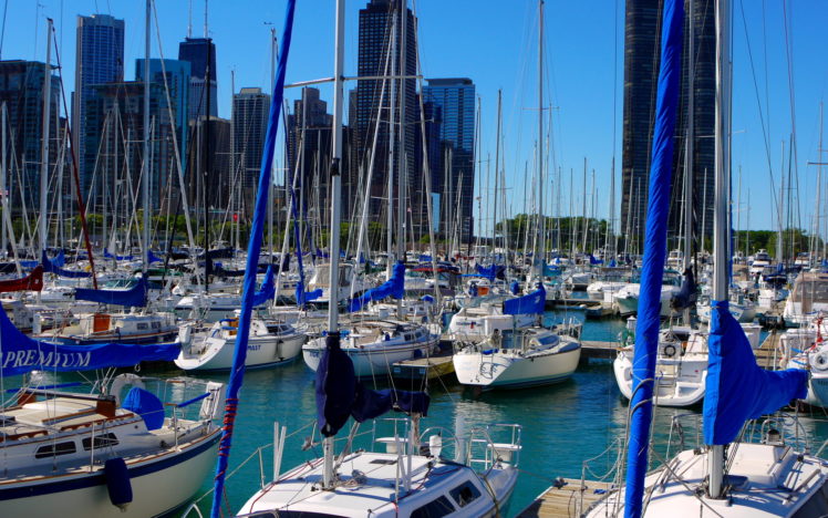 ships, Sailing, Usa, Chicago, Boats, Marina, Cities, Architecture, Buildings, Skyscrapers, Sailboat HD Wallpaper Desktop Background