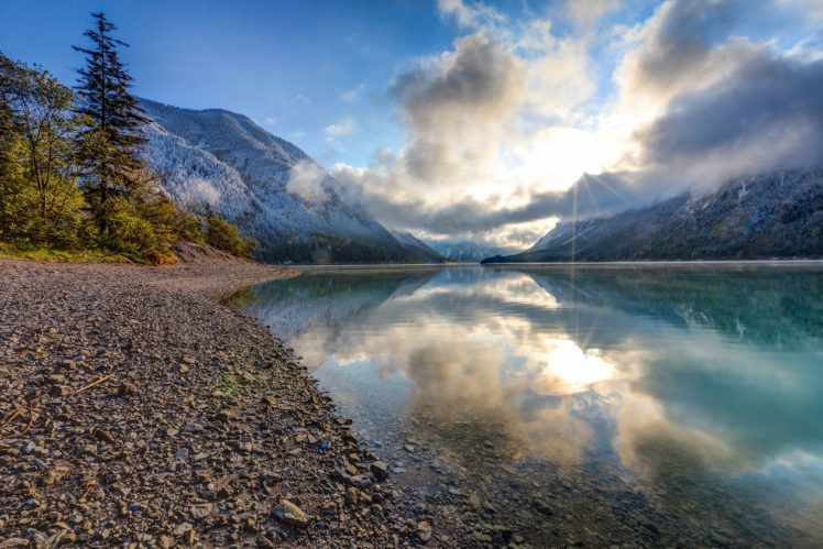austria, Lake, Mountains, Sky, Scenery, Coast, Tirol, Nature HD Wallpaper Desktop Background