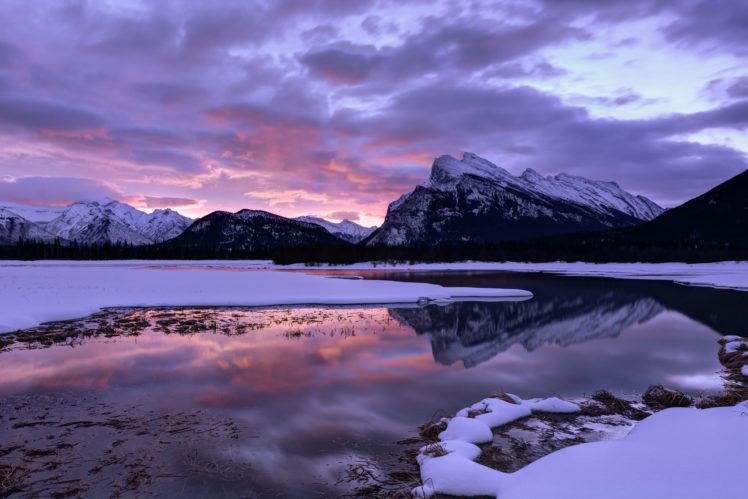 canada, Alberta, National, Park, Winter, Lake, Reflection HD Wallpaper Desktop Background