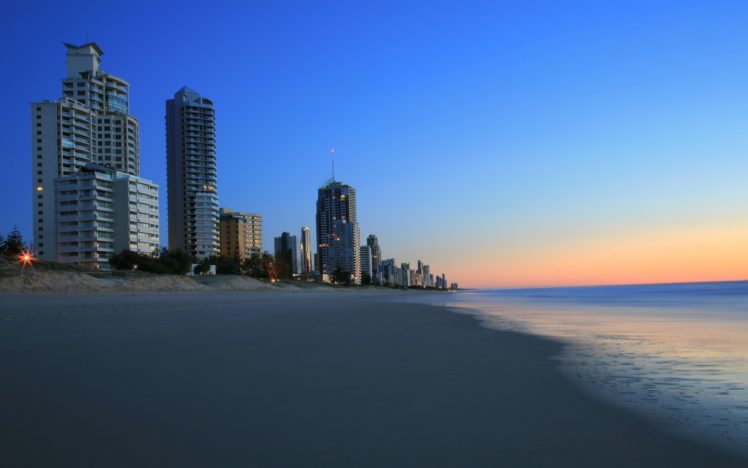 evening, Beach, Sea, Buildings HD Wallpaper Desktop Background