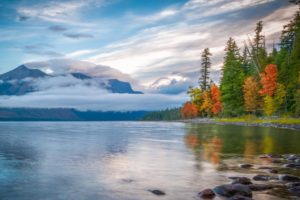 forest, Autumn, Mountains, Lake, Clouds