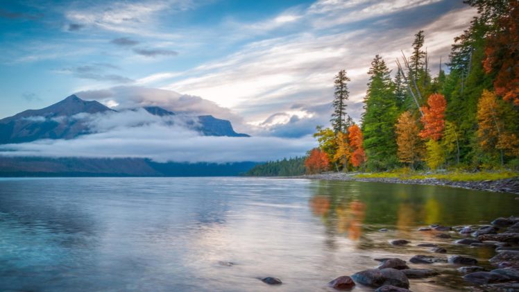 forest, Autumn, Mountains, Lake, Clouds HD Wallpaper Desktop Background