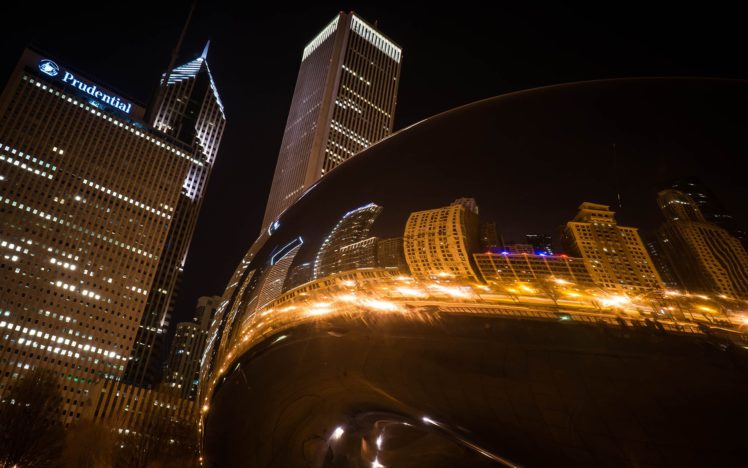 millennium, Parkchicago, Buildings, Skyscrapers, Reflection, Night, Lights HD Wallpaper Desktop Background