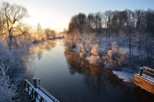 morning, Winter, River, Sweden