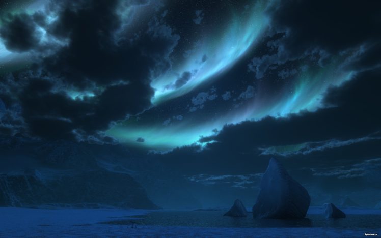 night, Sea, Glow, Clouds, Sky HD Wallpaper Desktop Background
