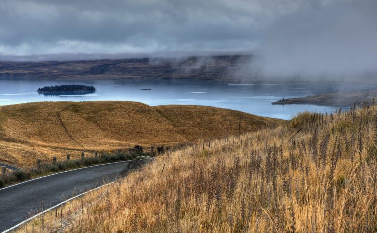 road, Lake, Fog, Island HD Wallpaper Desktop Background