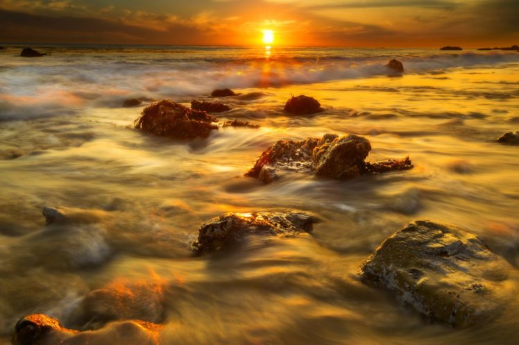sea, Sunrises, And, Sunsets, Stones, Sun, Nature HD Wallpaper Desktop Background