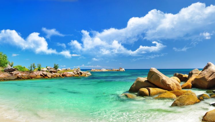 scenery, Tropics, Sea, Stones, Clouds, Nature HD Wallpaper Desktop Background