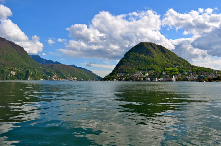 switzerland, Lake, Mountains, Houses, Scenery, Lugano, Clouds, Nature HD Wallpaper Desktop Background