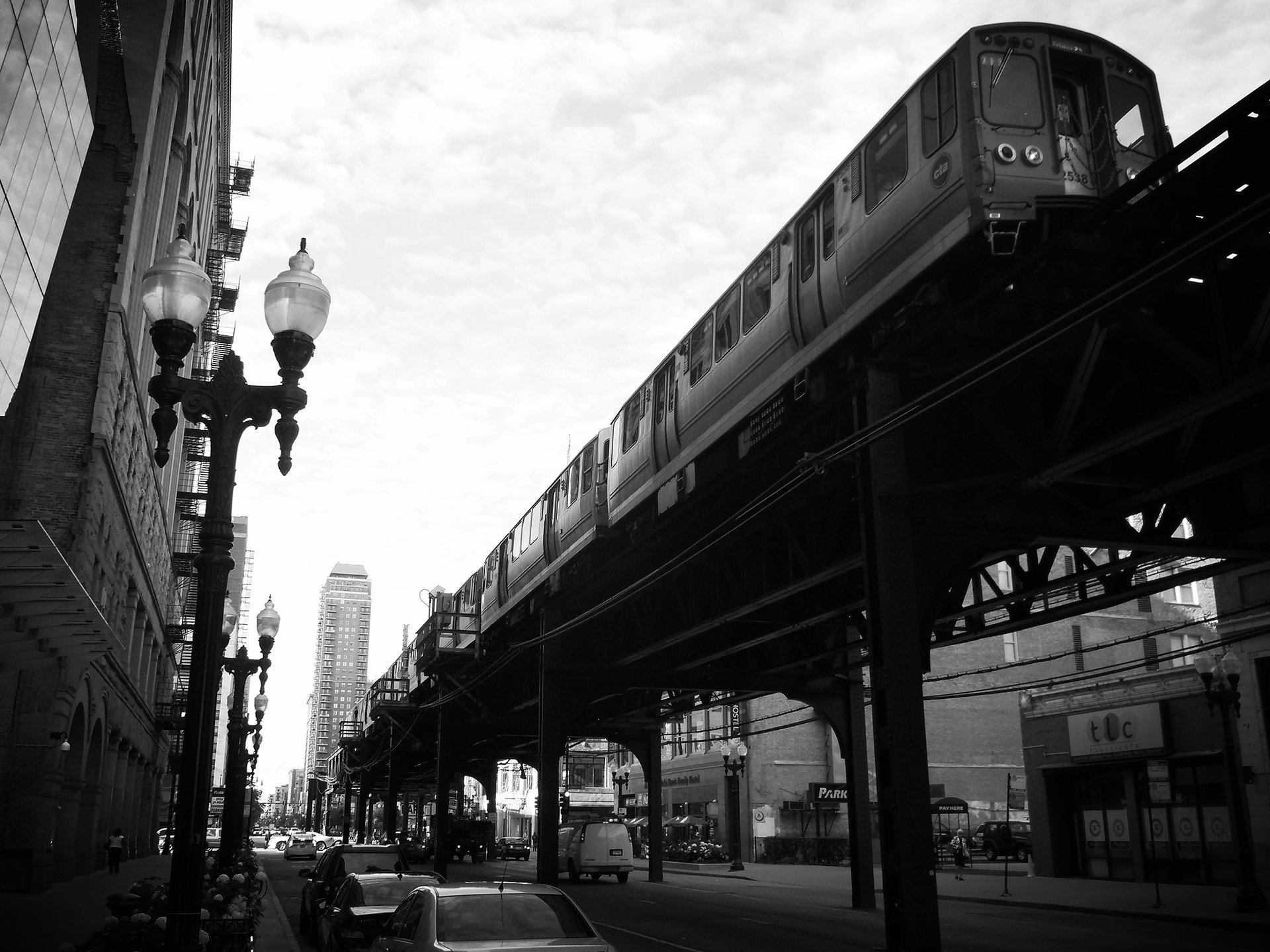 trainbridge, Bw, Street, Buildings Wallpaper