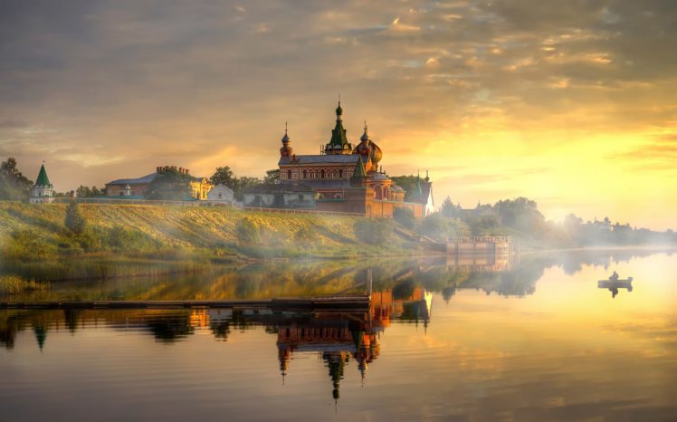 volkhov, Nicholas, Monastery, Lake, Sunset, Church HD Wallpaper Desktop Background