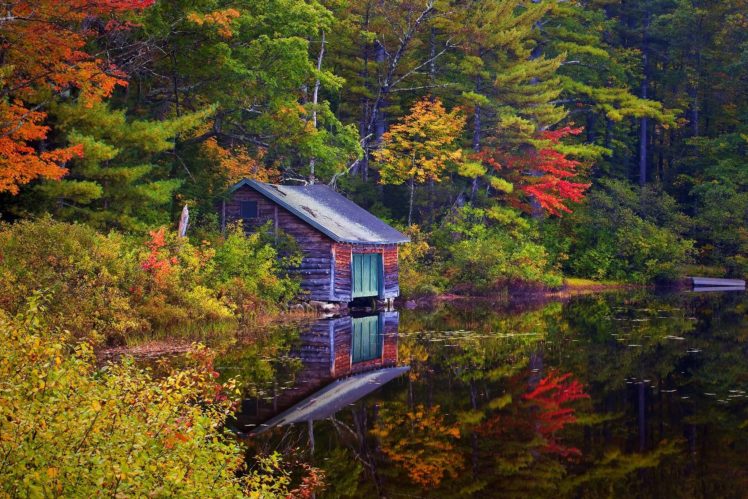 lake, House, Forest, Trees, Landscape, Autumn HD Wallpaper Desktop Background