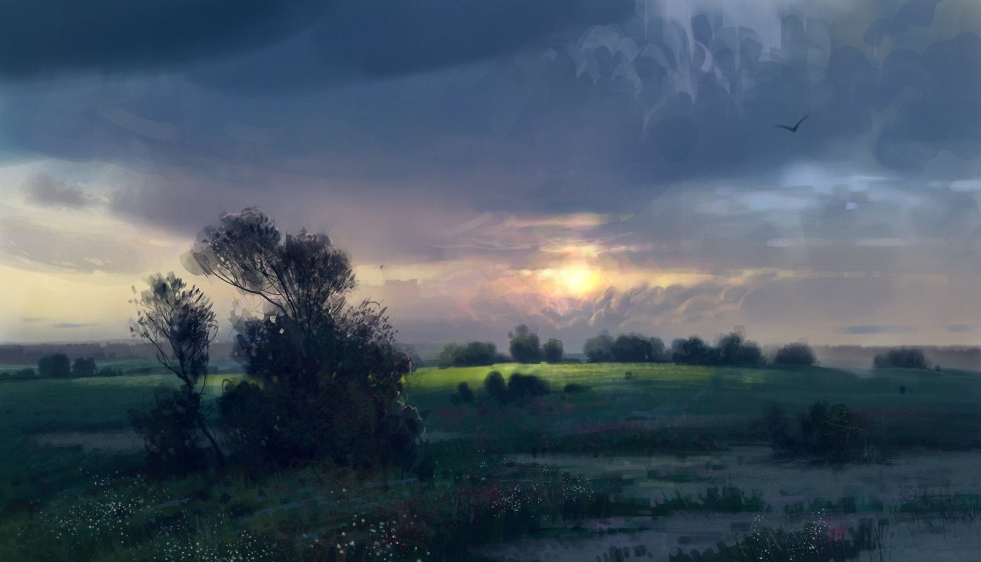 morning, Dawn, Painted, Landscape Wallpaper
