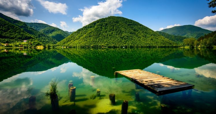sky, Mountains, Lake, Nature, Trees HD Wallpaper Desktop Background