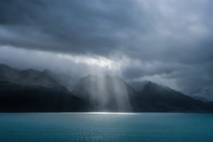 spotlight, New, Zealand, Lake, Wakatipu, Queenstown, Storm, Clouds