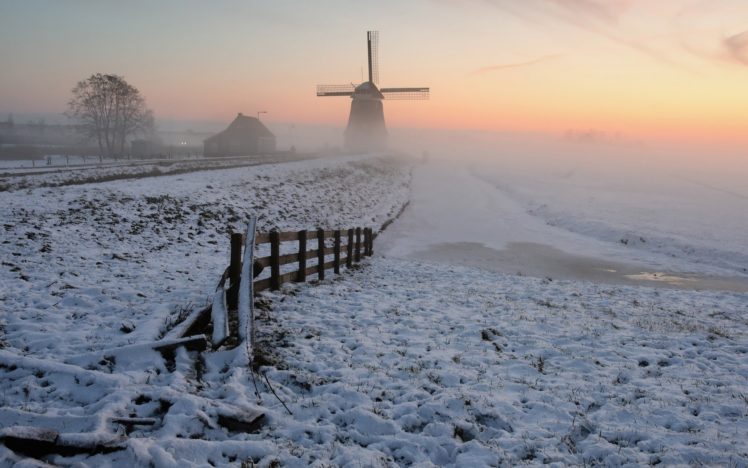 winter, Snow, Windmill, Mill HD Wallpaper Desktop Background