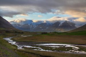 iceland, Mountain, Valley, River, Clouds