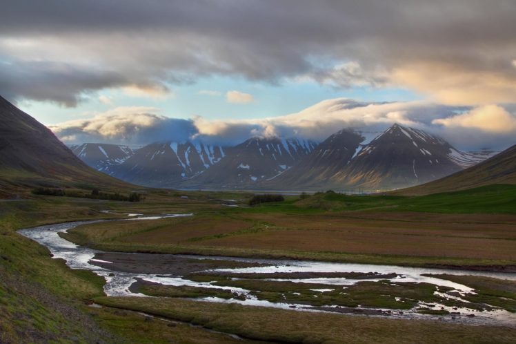 iceland, Mountain, Valley, River, Clouds HD Wallpaper Desktop Background