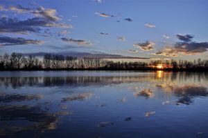 lake, Sunset, Evening, Reflection
