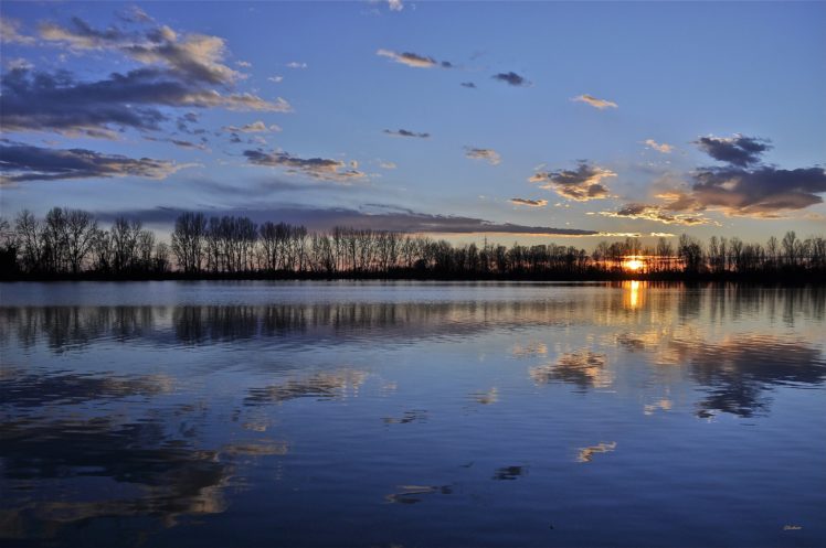 lake, Sunset, Evening, Reflection HD Wallpaper Desktop Background
