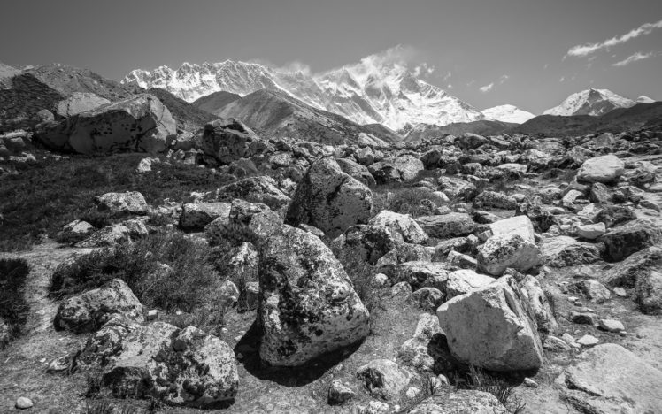 mountainlandscape, Srocks, Stones, Bw HD Wallpaper Desktop Background