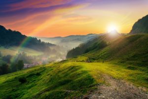 mountains, Trees, Meadow, Sun, Rays, Nature, Mountains, Trees, Lawn, Sun, Nature
