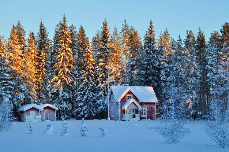 trees, Houses, Snow, Winter HD Wallpaper Desktop Background