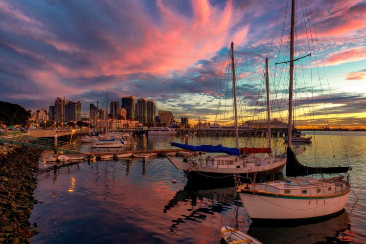 usa, California, San, Diego, Dock, Boat, Evening HD Wallpaper Desktop Background