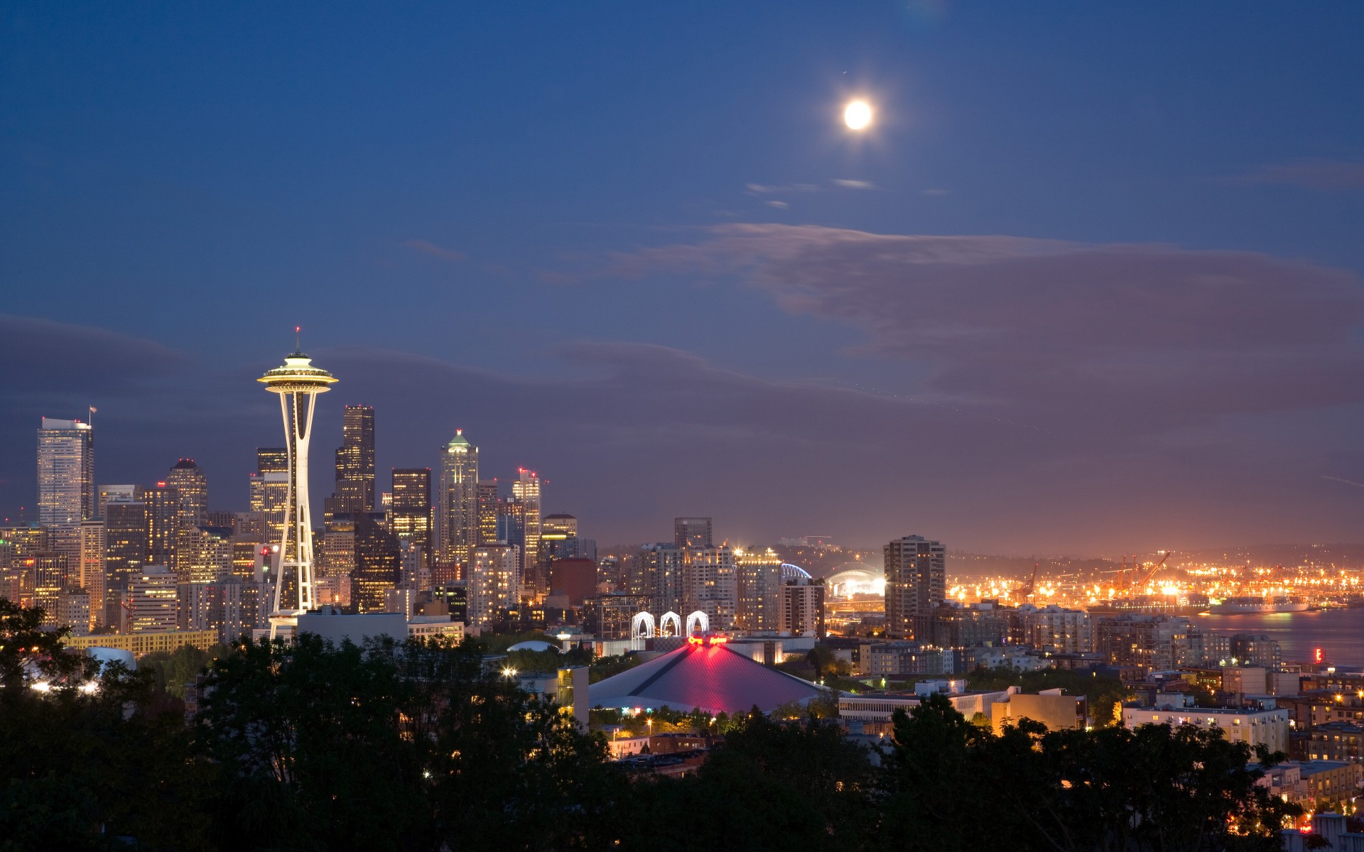 seattle, Washington, Cities, Cityscape, Skyline, Night, Lights, Places, World, Sky, Architecture, Buildings, Skyscrapers Wallpaper