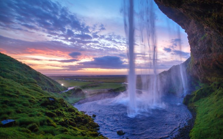 waterfalls, Hills, Foliage, Sunset, Rock HD Wallpaper Desktop Background
