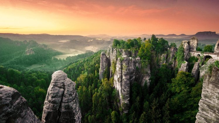rocks, Landscape, Forest, Mist, Panorama HD Wallpaper Desktop Background