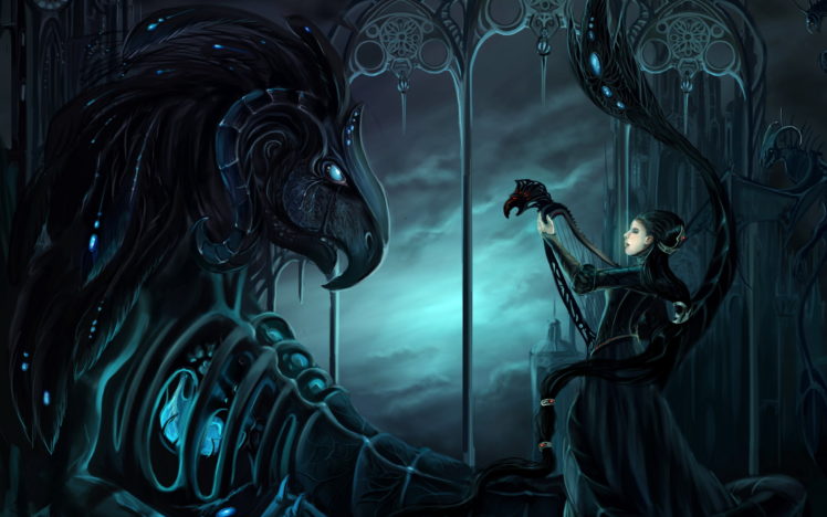 gothic, Fantasy, Art, Dark, Mech, Dragons, Women, Females, Mood HD Wallpaper Desktop Background
