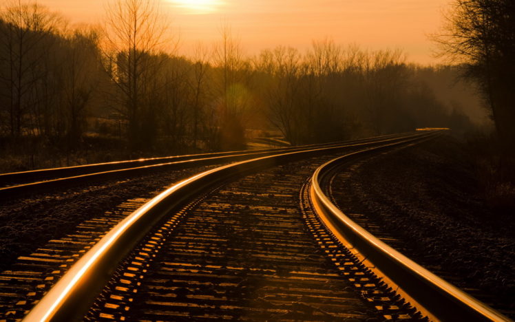 railway, Railroad, Tracks, Mood, Landscapes, Sunset, Sunrise, Sky, Reflection HD Wallpaper Desktop Background