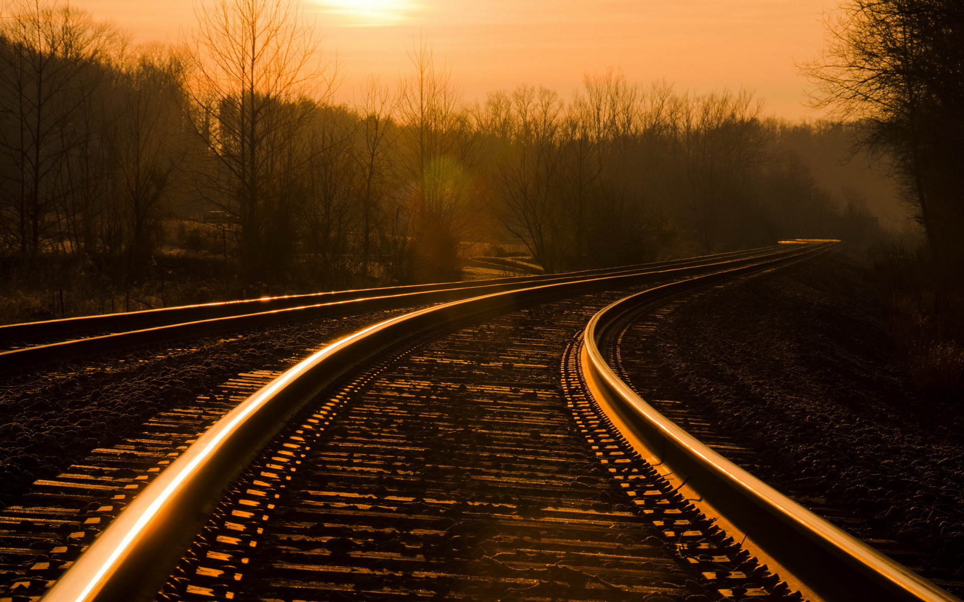 railway, Railroad, Tracks, Mood, Landscapes, Sunset, Sunrise, Sky, Reflection Wallpaper