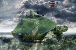 tortoise, Animals, Sheep, Turtle, Islands, Houses, Cg, Dugutal, Art, Fantasy, Landscapes, Rain, Storm, Drops
