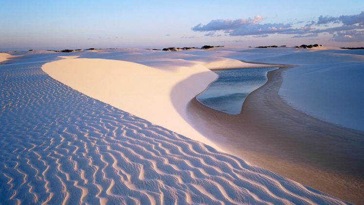 desert, Beaches, Water, Lakes, Pond, Sand, Dunes, Sky, Clouds HD Wallpaper Desktop Background