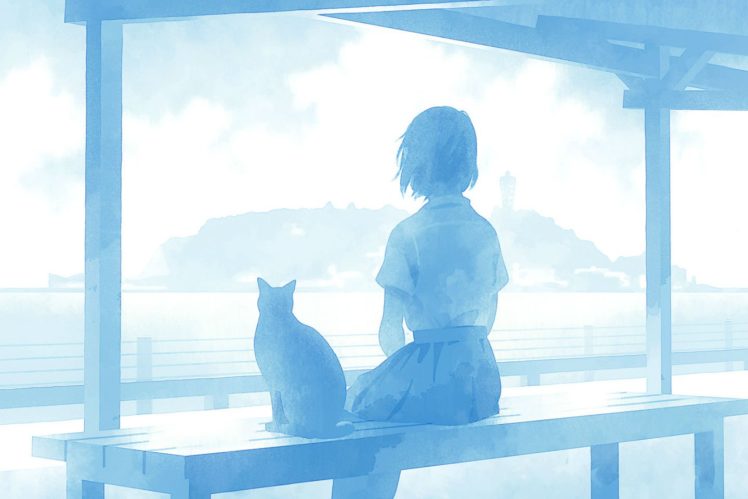 animal, Blue, Cat, Namito, Original, Seifuku, Short, Hair HD Wallpaper Desktop Background