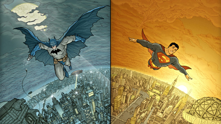 batman, Superman, Cities, Flight, Superhero HD Wallpaper Desktop Background