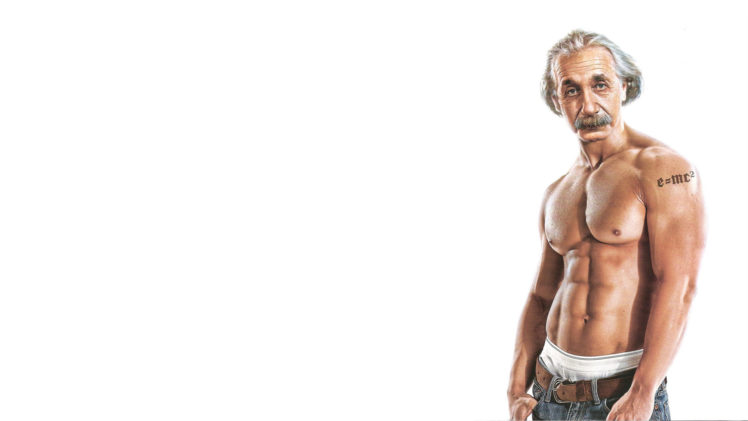 albert, Einstein, Muscle, White, Tattoo, Men, Males, Sexy, Humor, Funny, Science HD Wallpaper Desktop Background