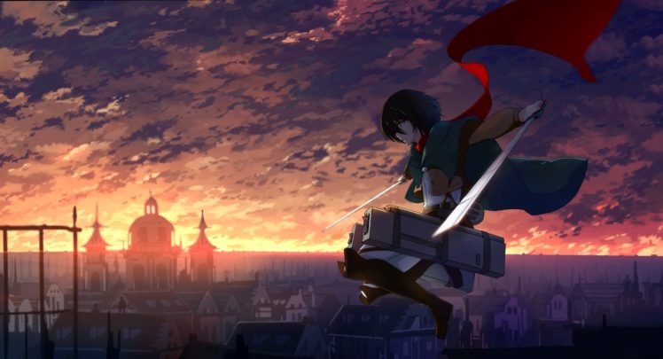 sky, Warriors, Shingeki, No, Kyojin, Mikasa, Ackerman, Swords, Anime HD Wallpaper Desktop Background