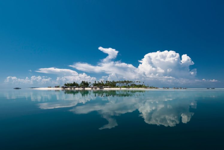 clouds, Reflection, Island, Sea HD Wallpaper Desktop Background