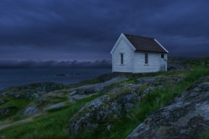 night, Lake, Blue, Norway, House