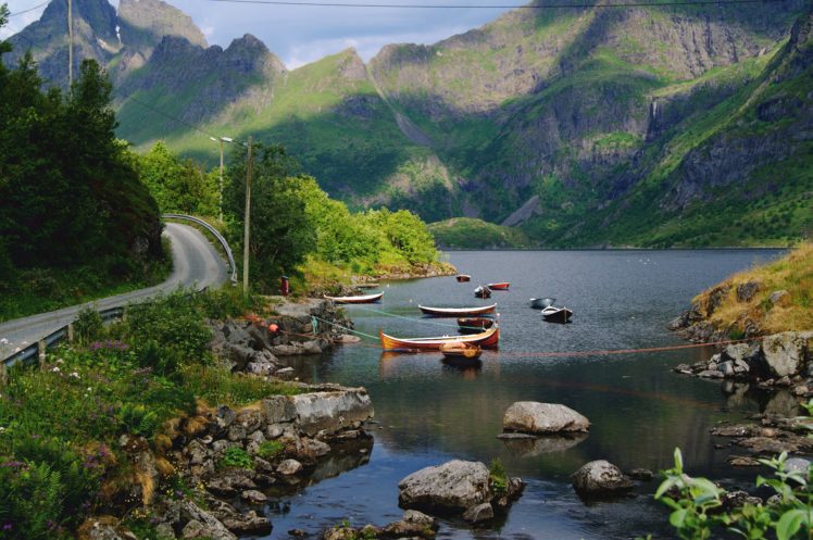 norway, Mountains, Lake, Roads, Boats, Stones, Scenery, Nordland, Fylke, Nature HD Wallpaper Desktop Background