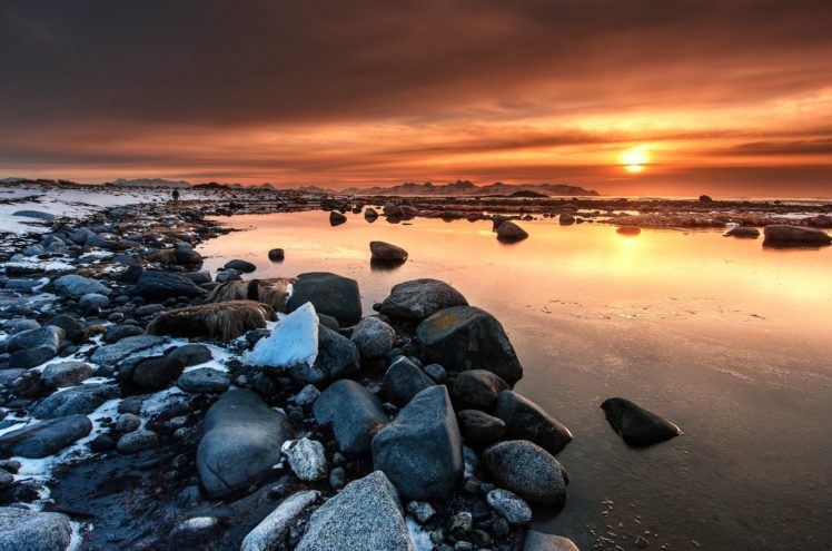 sunset, Rocks, Clouds, Sunset, Vesteralen, Islands, Norway HD Wallpaper Desktop Background