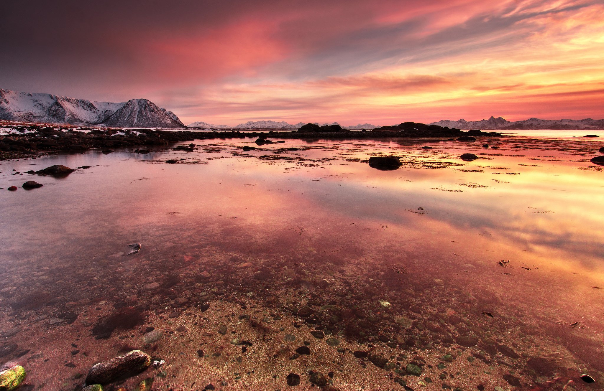 sunset, Rocks, Clouds, Sunset, Vesteralen, Islands, Norway, Norway, Rocks, Water, Vesterolen Wallpaper